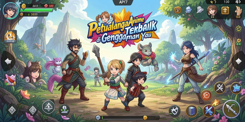 Screenshot gameplay API77 yang menunjukkan pertempuran seru dan karakter unik.
