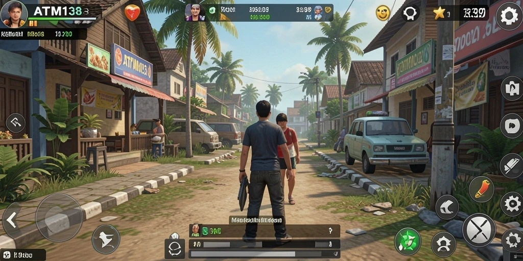 Tampilan gameplay yang menggambarkan interaksi karakter dalam simulasi