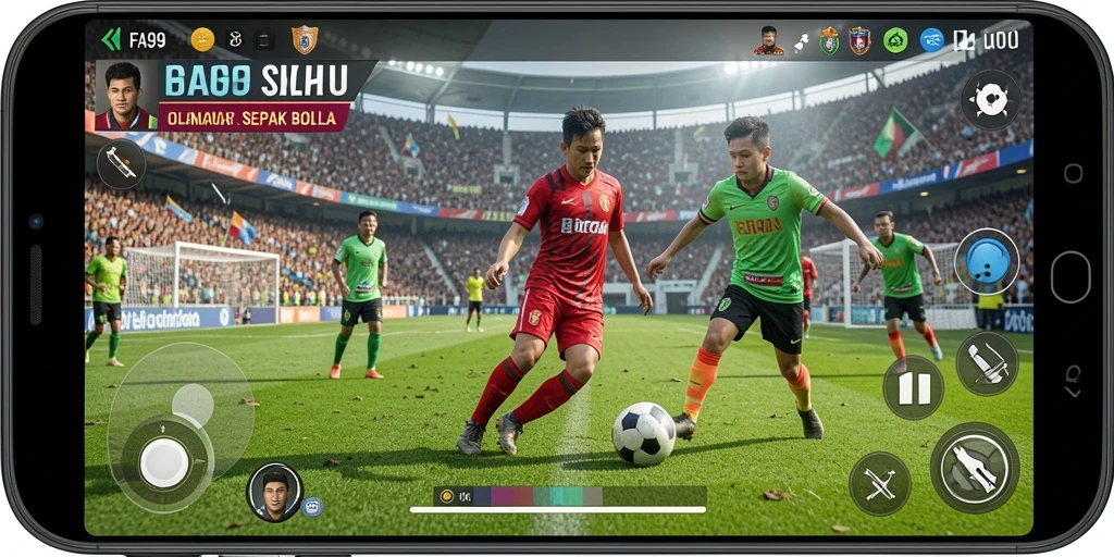 Tampilan gameplay <strong>FA99</strong> yang menarik dengan aksi sepak bola yang dinamis.
