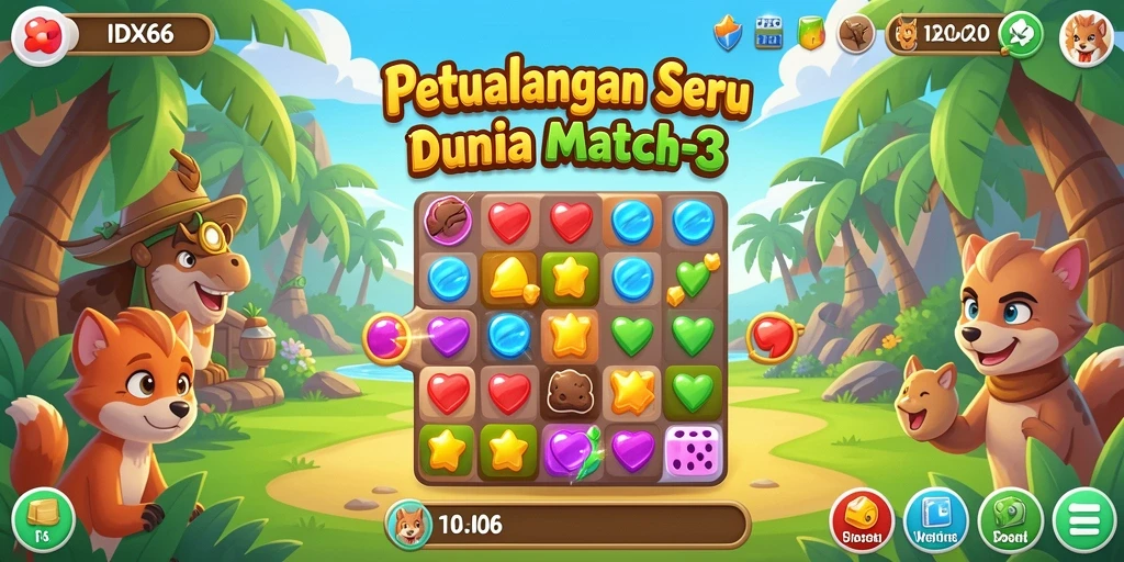 Tangkapan layar mendemonstrasikan gameplay Match-3 yang menarik.