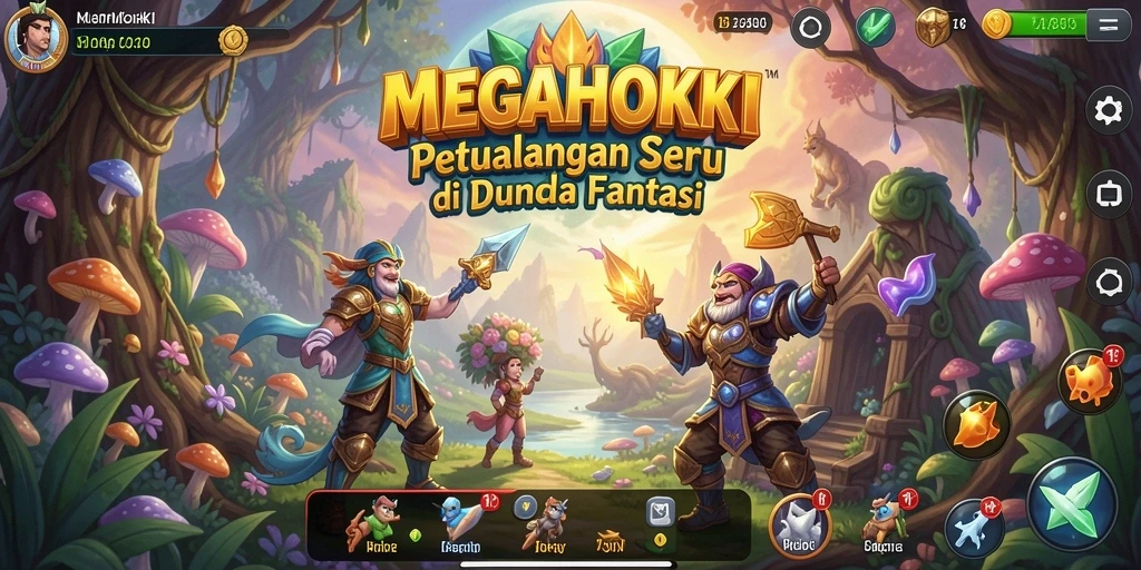 Tampilan gameplay petualangan MEGAHOKI yang mendebarkan dan penuh aksi.