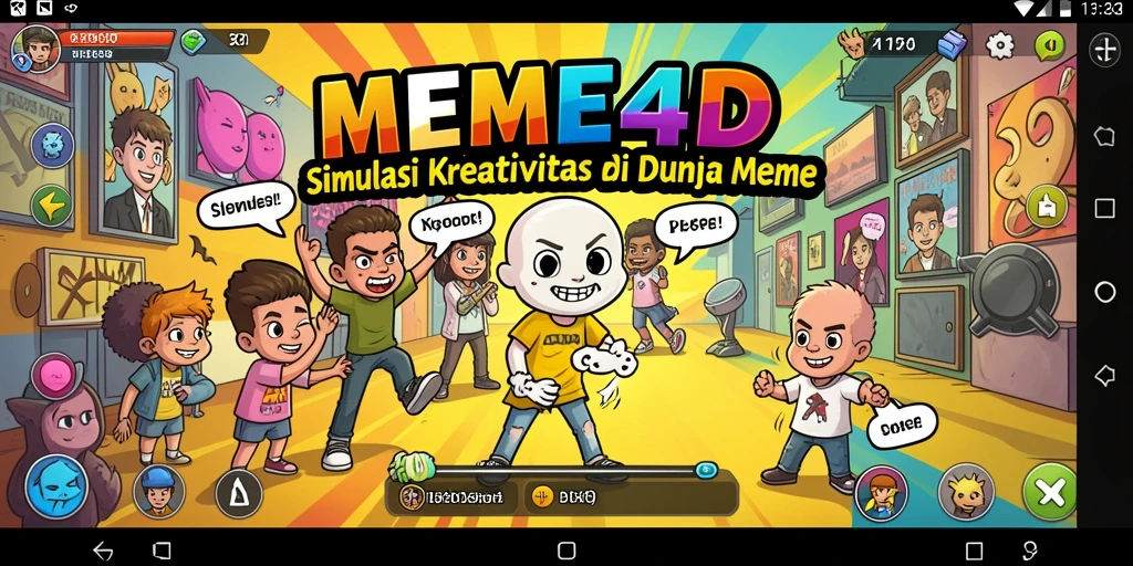 Tampilan gameplay <strong>MEME4D</strong> yang menarik dan interaktif dalam menciptakan meme.