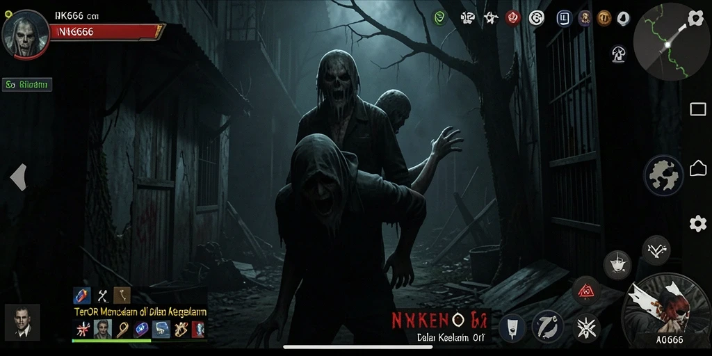 Screenshot gameplay NK666 menampilkan suasana mencekam dan penuh ketegangan.