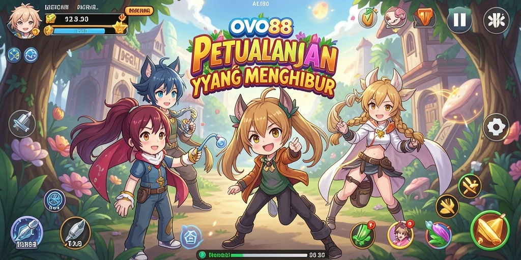 Tampilan gameplay OVO88 dengan karakter anime yang beraksi.