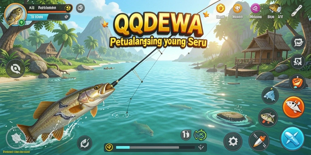 Screenshot gameplay QQDEWA dengan aksi memancing yang seru.