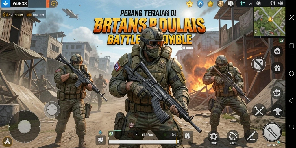 Menampilkan aksi seru dalam permainan Battle Royale.
